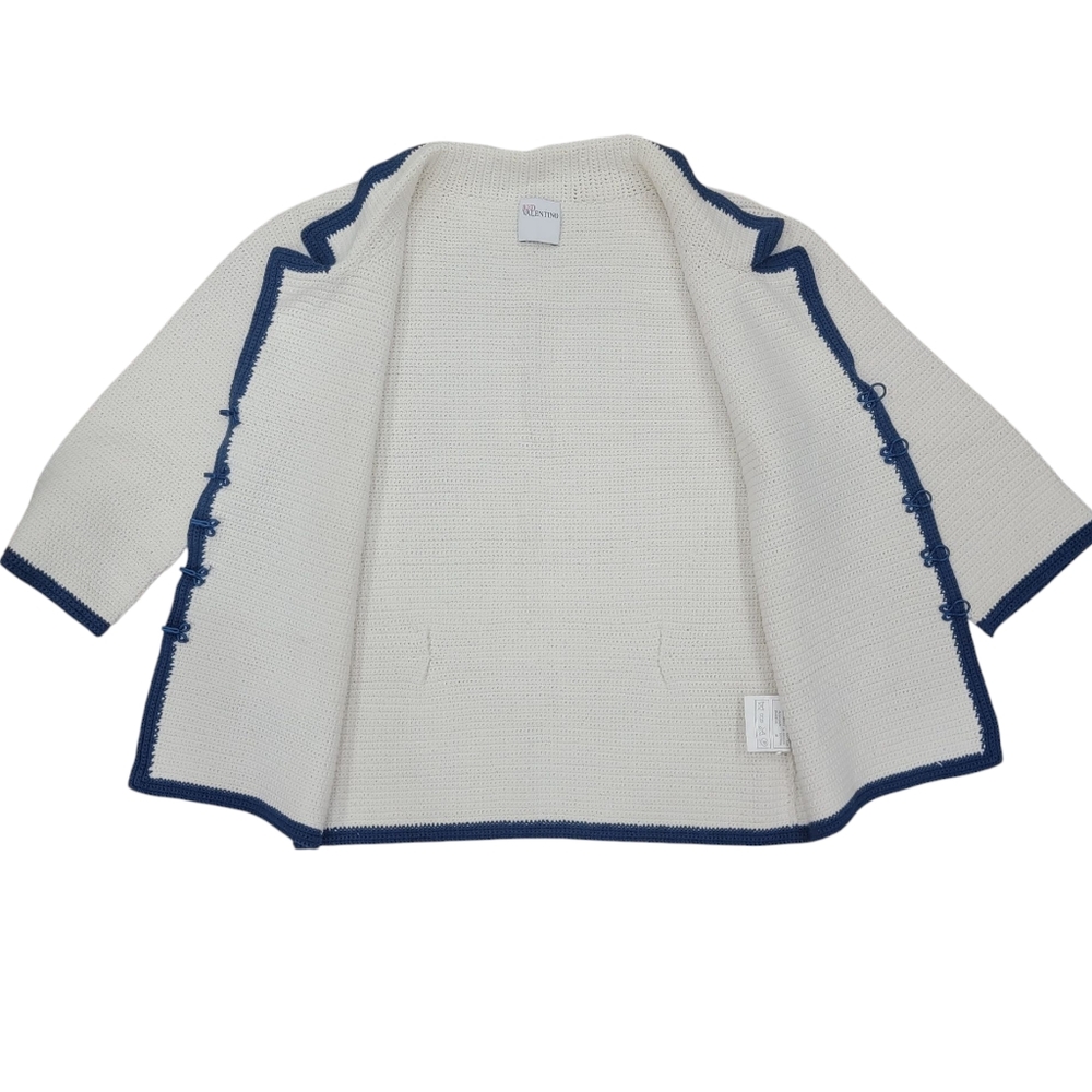 Red Valentino Woven Cardigan Blazer Cream Blue Knit Jacket Women’s XS - Picture 8 of 17